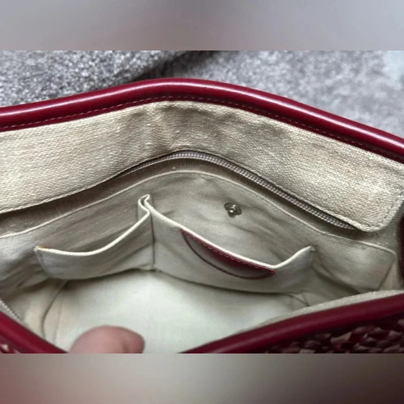 Francesco Biasia Italian Leather & Linen Basket Weave Bucket Bag Handbag Women - Picture 9 of 12